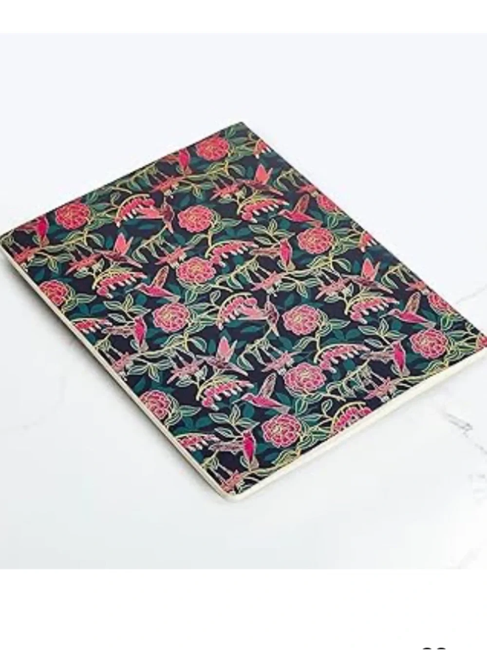 Papyrus Hummingbird and florals Stitched Paper Notebook - Navy with Pink Flowers